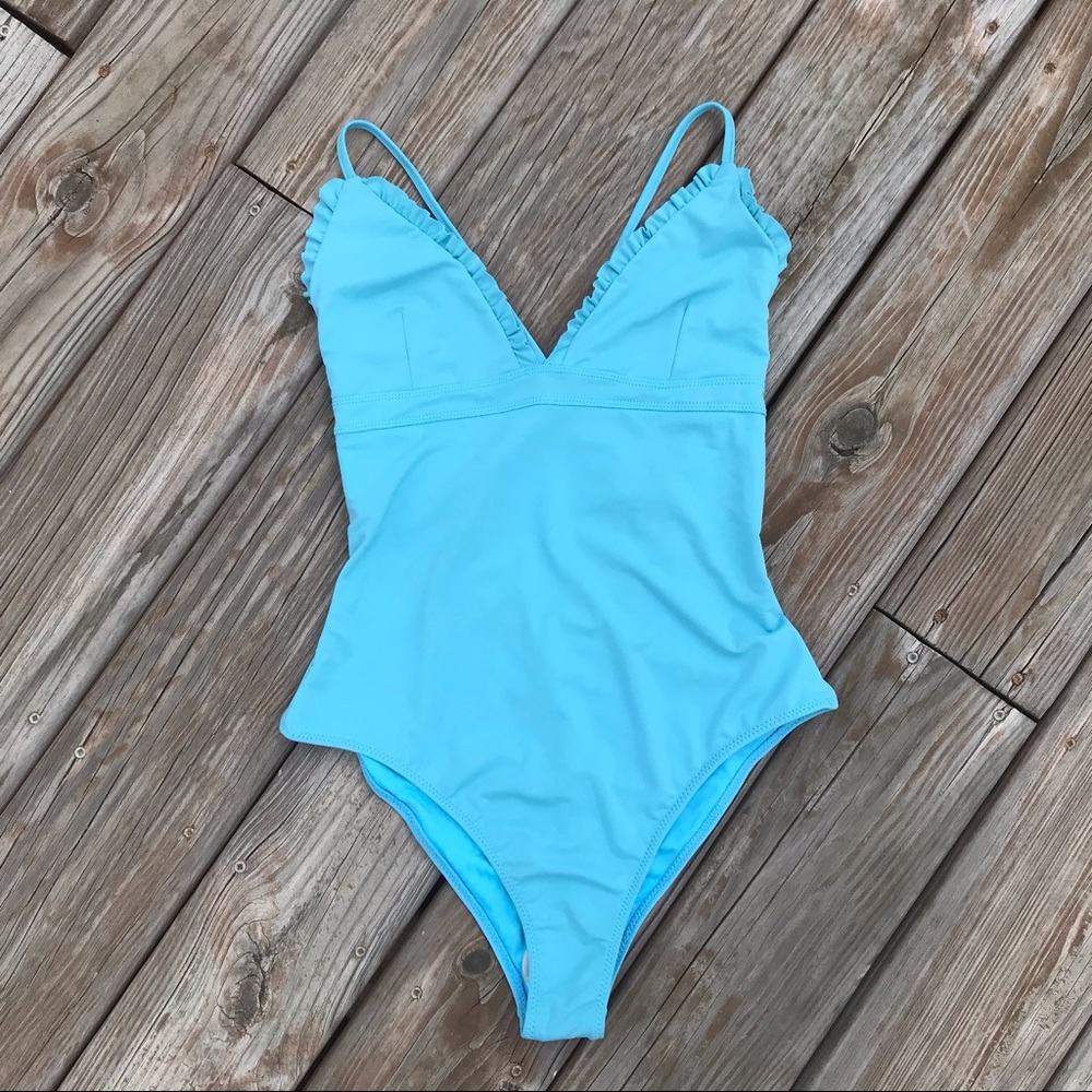 Bayshore light blue ruffled one-piece swimsuit